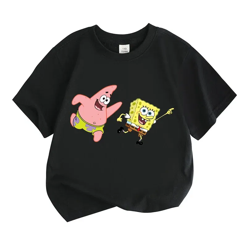 Color: army green, Kid Size: 3T - Mr. Krabs Squidward  Sandy Spongebob T-shirt 100%Cotton  Children Round Neck Short-sleeved Boys Girls  Fashion Kids Clothes