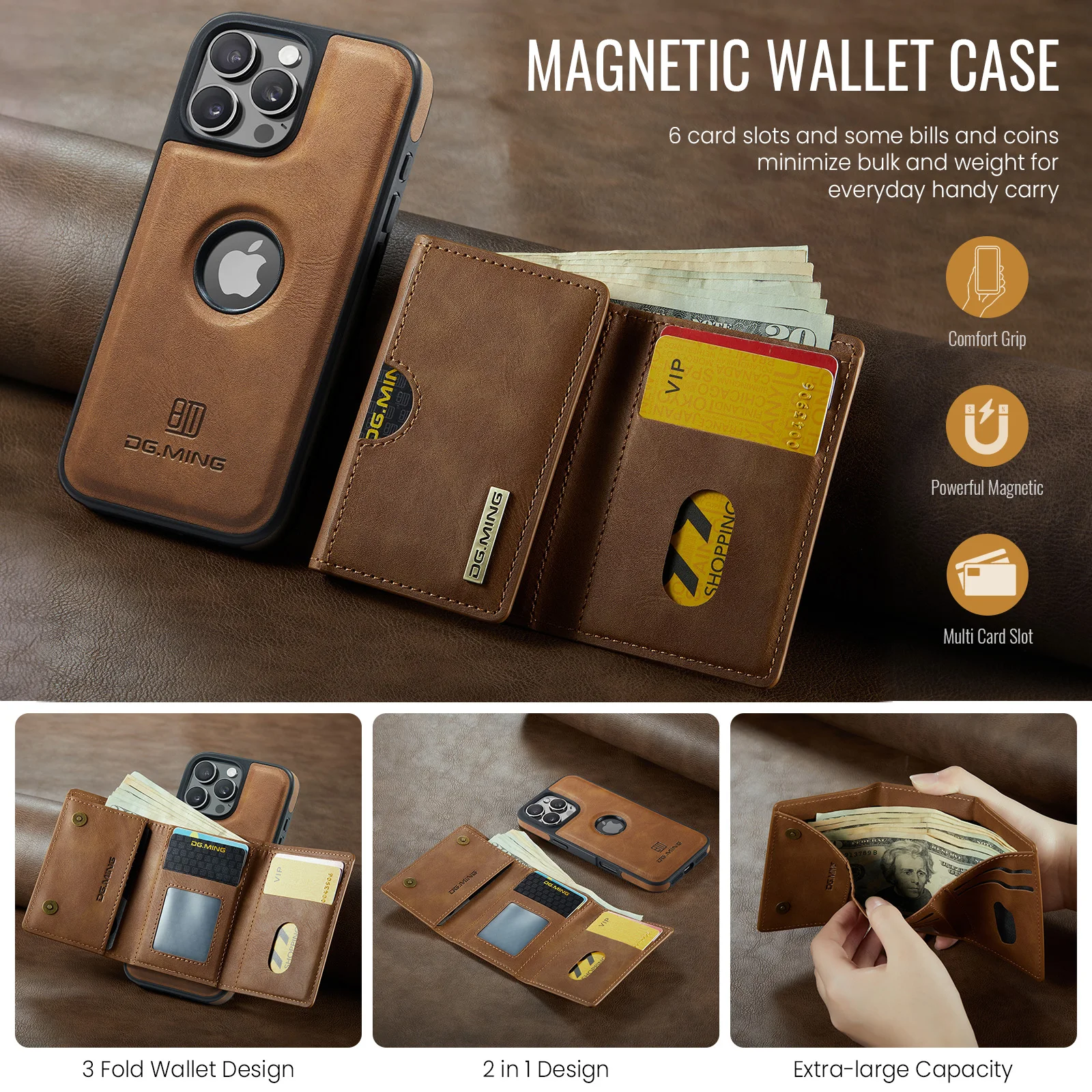 Color: SKY BLUE, Material: Neoprene - Detachable 2 IN 1 Magnetic For Magsafe Leather Case For iPhone 16 Pro Max 15 12 13 11 14 Plus 16e Flip Wallet Card Holder Cover