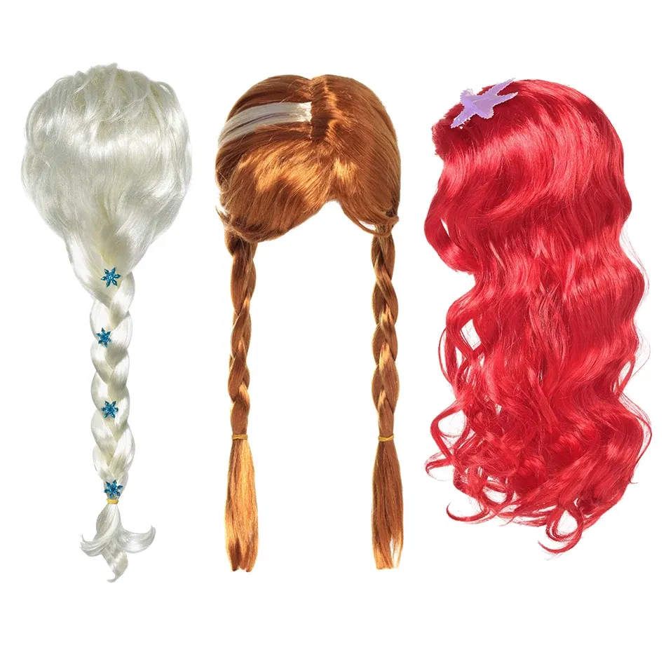 Color: GRAY - Children Wigs Princess Girls Elsa Anna Cosplay Accessories Kids Halloween Barbi Wigs