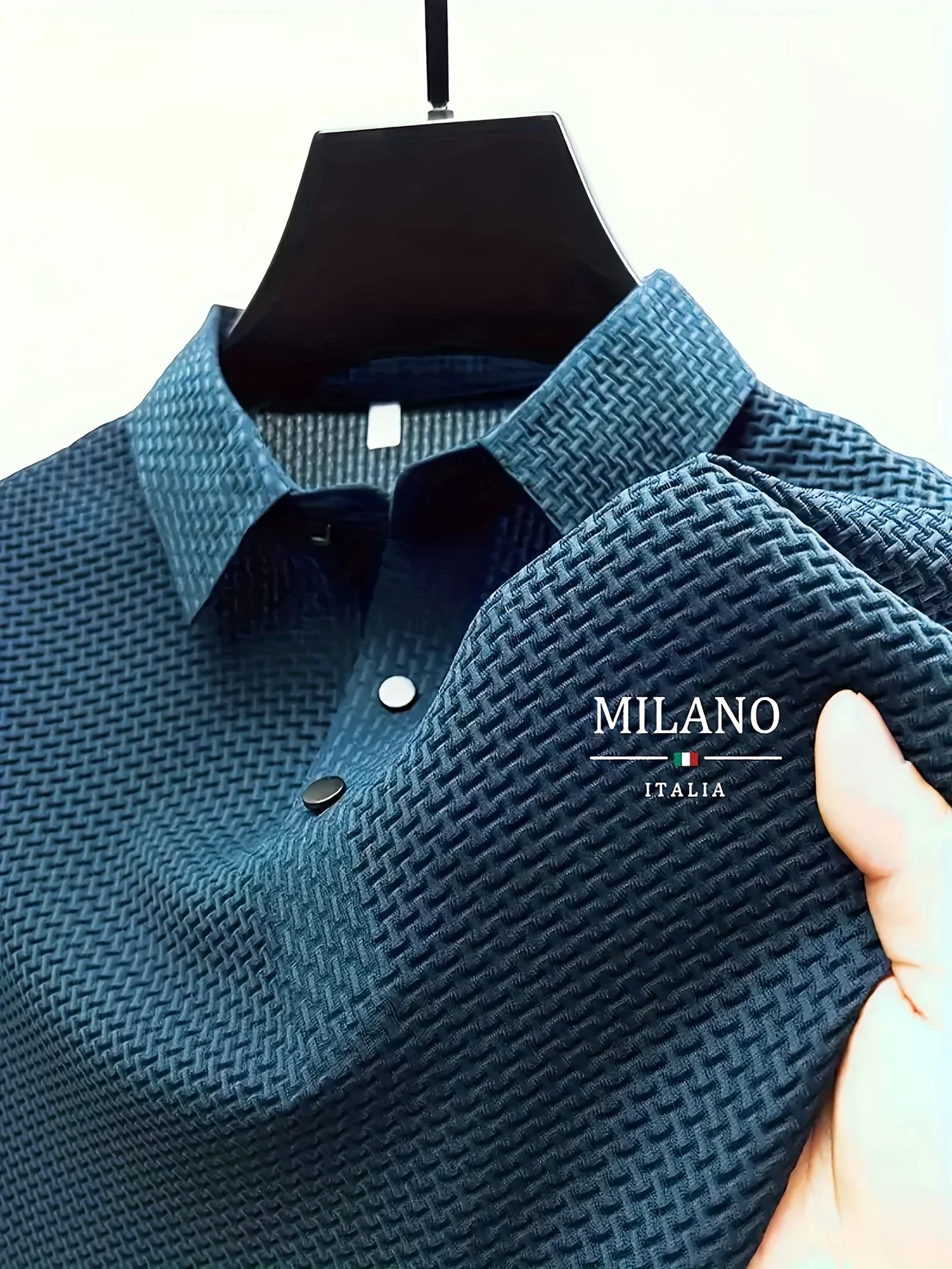 Color: black, Size: L - Classic men's casual POLO shirt soft and breathable MILAN pattern quick-drying top T-shirt