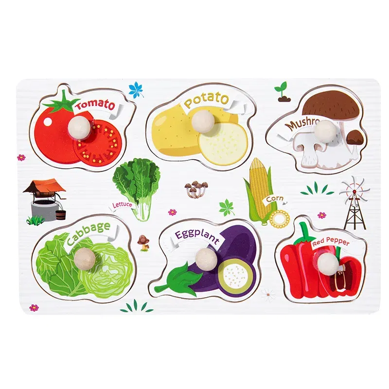 Color: WHITE - Baby Wooden Puzzles Montessori Toys 1 2 Years Toddler Toys Hand Grab Board Alphabet Number Cognition Learning Educational Toys