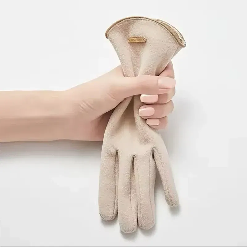 Color: Blue, Gloves Size: One Size - Women Autumn Winter Keep Warm Touch Screen Thin Solid Simple Gloves Cycling Drive Suede Fabric Elegant Windproof
