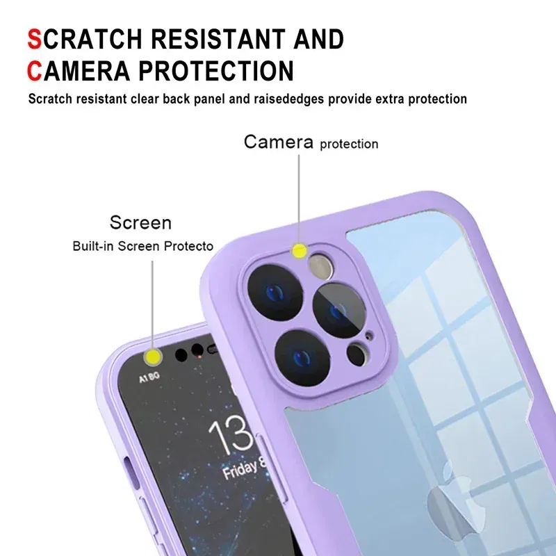 Color: Ivory, Compatible-Phone Models: For iPhone 14 Plus, Ships From: CN - Clear 360 Full Wrap Phone Case For iPhone 17 Pro Max 16 15 14 13 12 11 SE2/SE3 Xr Xs 8 Plus Film With Lens Protection Back Cover