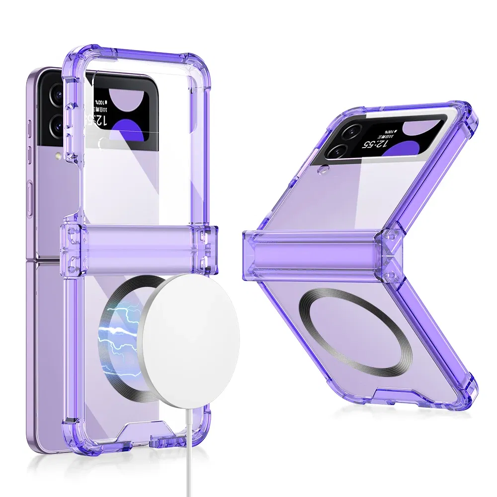 Color: Beige, Material: ABS - For Samsung Galaxy Z Flip 5 4 3 Magsafe Magnetic Wireless Charging Case Colorful Transparent Folding Hinge Shockproof Hard Cover