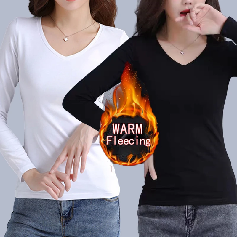 Color: Dark Grey, Size: XXL - O Neck Long Sleeve Fleeceing Heating Fiber Thermal Basic T-Shirts Women Winter Bottoming Cropped Tops Casual Skinny All-match