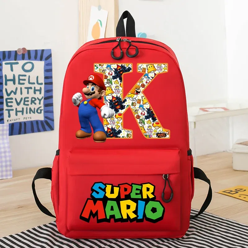 Color: Gold, Size: 12cm - New Super Mario Bro School Bag Cartoon Letter Printed Children Backpack Boys Girls School Backpacks Children's Birthday Gifts