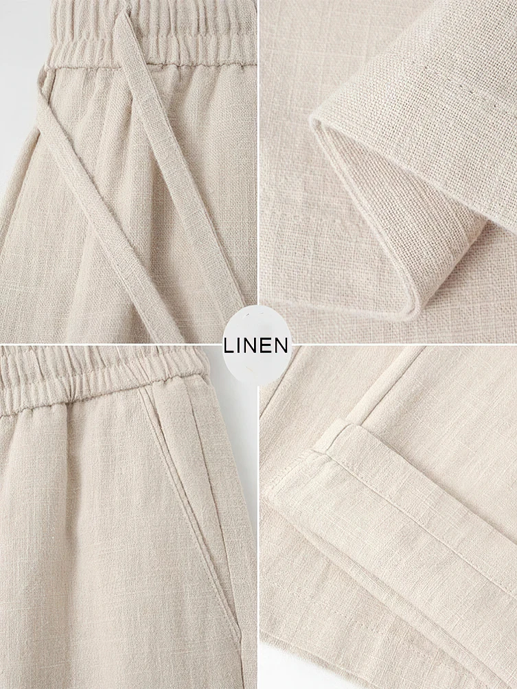 Color: Champagne, Size: XL - Straight Casual Cotton Linen Pants Men Wide Leg Lightweight Baggy Cotton Sweatpants Male Walking  Jogger Trousers Work