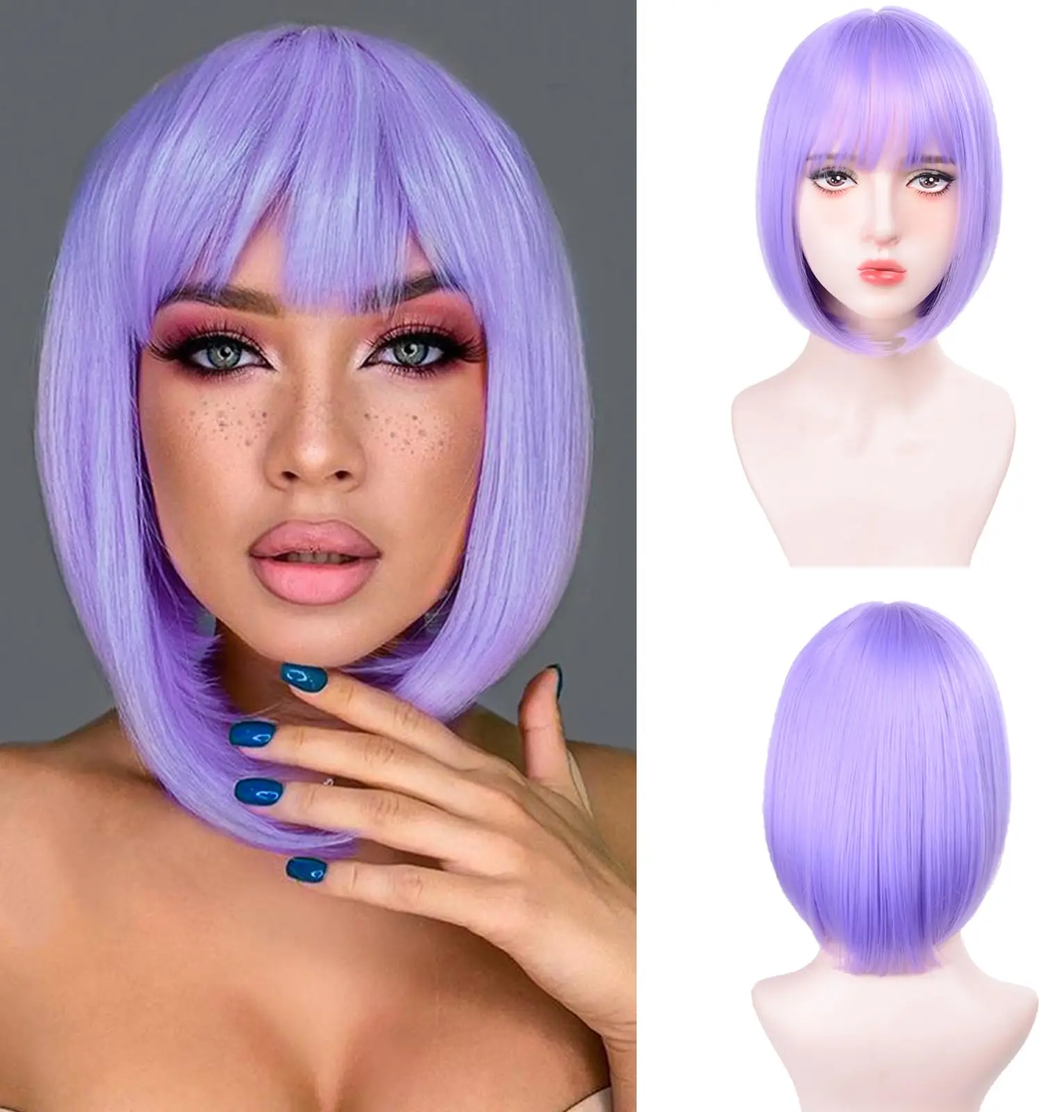 Color: T1B/33, Stretched Length: 12inches - New light gold bob hairstyle synthetic wig for Halloween party cosplay wig for daily use high-temperature hair accessory