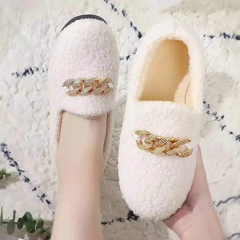 Color: black, Shoe Size: 40 - Womens Slippers Warm Short Plush Lining House Shoes Moccassins Slip on Fashion Lady Flats Loafers Non Slip 2023