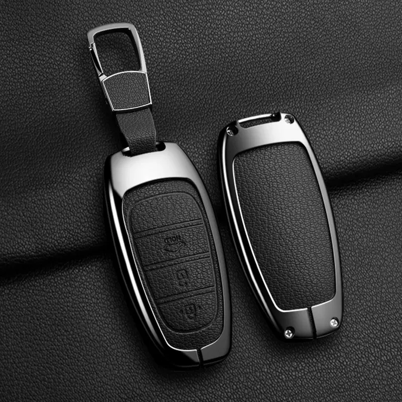 Color Name: Blue - New Auto Alloy Car Key Case Cover Fob for Hyundai Solaris Sonata Hybrid NEXO NX4 New Grand Santa Fe Tucson 2020-2024 Accessories