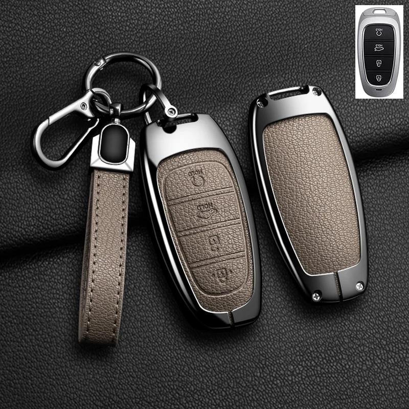 Color Name: Blue - New Auto Alloy Car Key Case Cover Fob for Hyundai Solaris Sonata Hybrid NEXO NX4 New Grand Santa Fe Tucson 2020-2024 Accessories