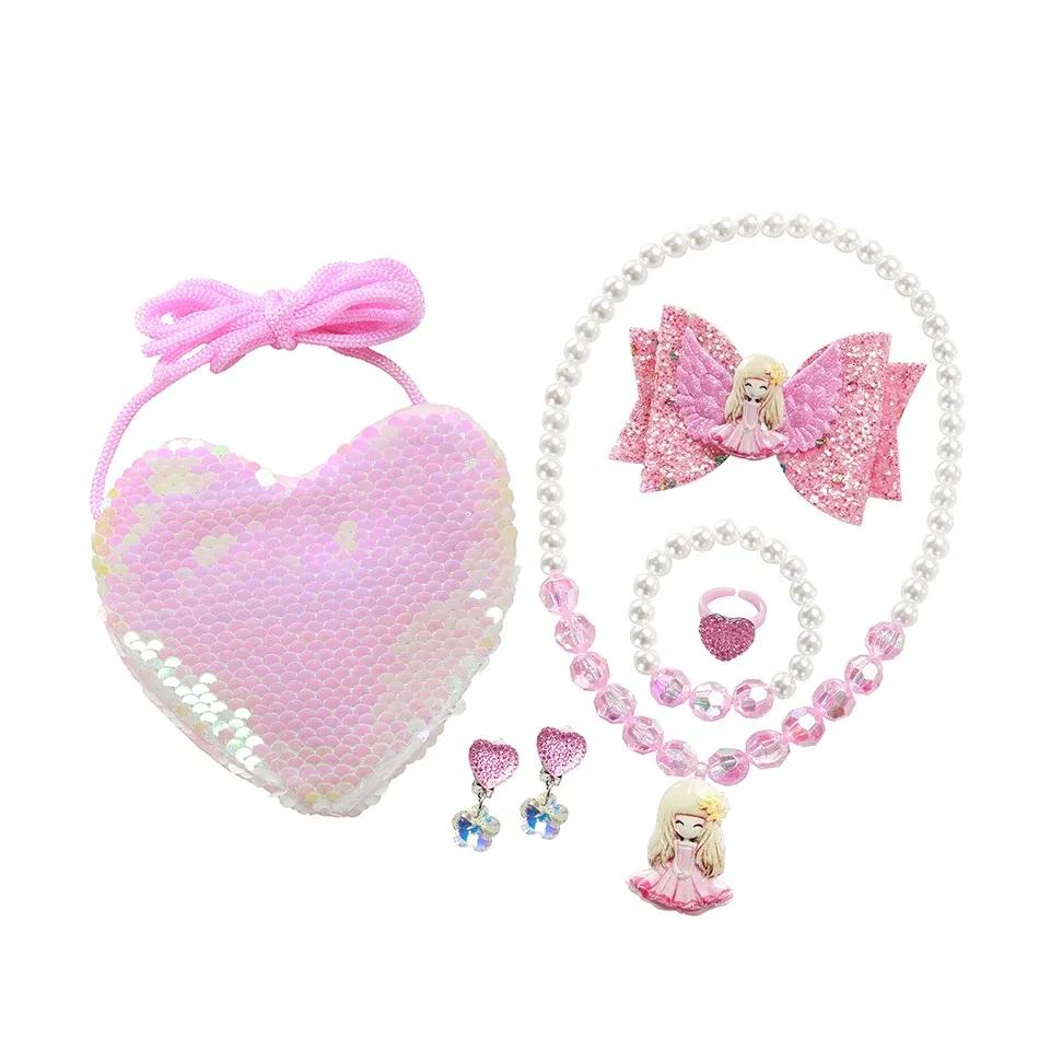 Color: Clear - Baby Girls Accessories Princess Peach Accessory Children Pink Headband Crown Wig Necklace Party Aurora Cosplay Dress Up Outfits