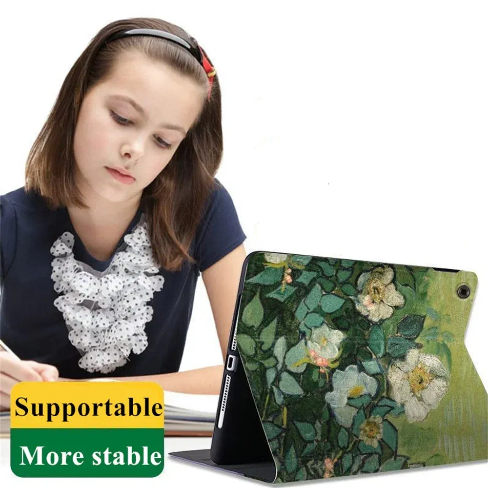 Color: WHITE, Size: seventeen - Case For iPAD 10 9 8 7 6 5 th Generation Pro 11 12.9 10.5 Air 5 4 3 2 Mini 6 Funda Cover Luxury Van Gogh Oil Painting Flower Art