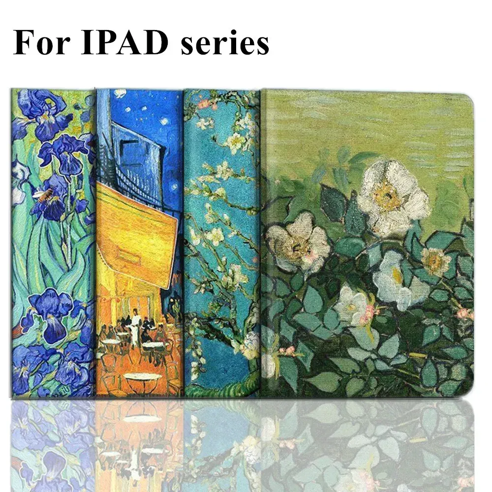 Color: WHITE, Size: seventeen - Case For iPAD 10 9 8 7 6 5 th Generation Pro 11 12.9 10.5 Air 5 4 3 2 Mini 6 Funda Cover Luxury Van Gogh Oil Painting Flower Art