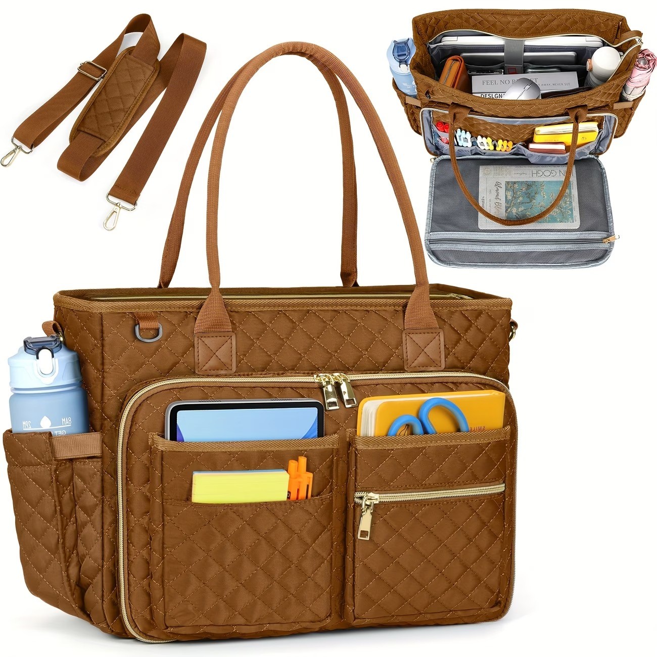 RAINSMORE Teacher's Tote Bag for 15.6-Inch Laptops (Women’s) – Work Bag, Laptop Handbag, Nurse Bag, Professional Computer Crossbody Bag (With Insulated Pocket)