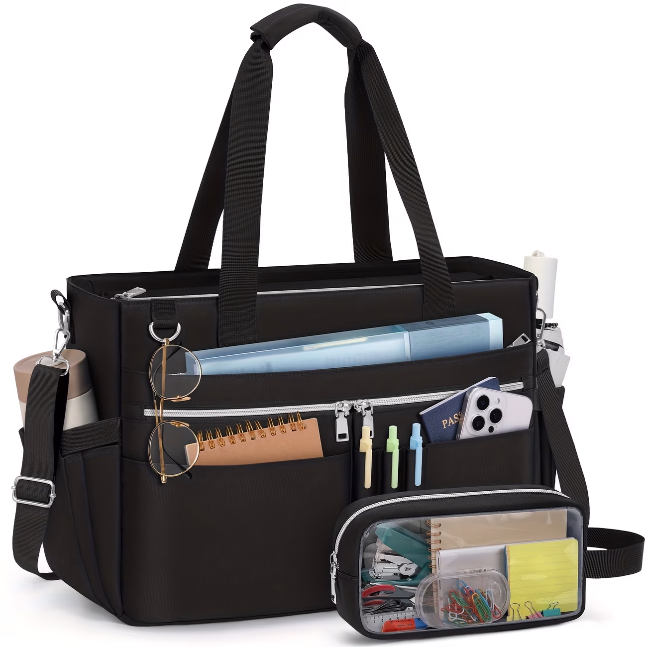 RAINSMORE Women's Teacher Tote Bag – 15.6-Inch Laptop Briefcase with Clutch, Professional Nurse Handbag for Office and College, Spacious Utility Messenger Shoulder Bag