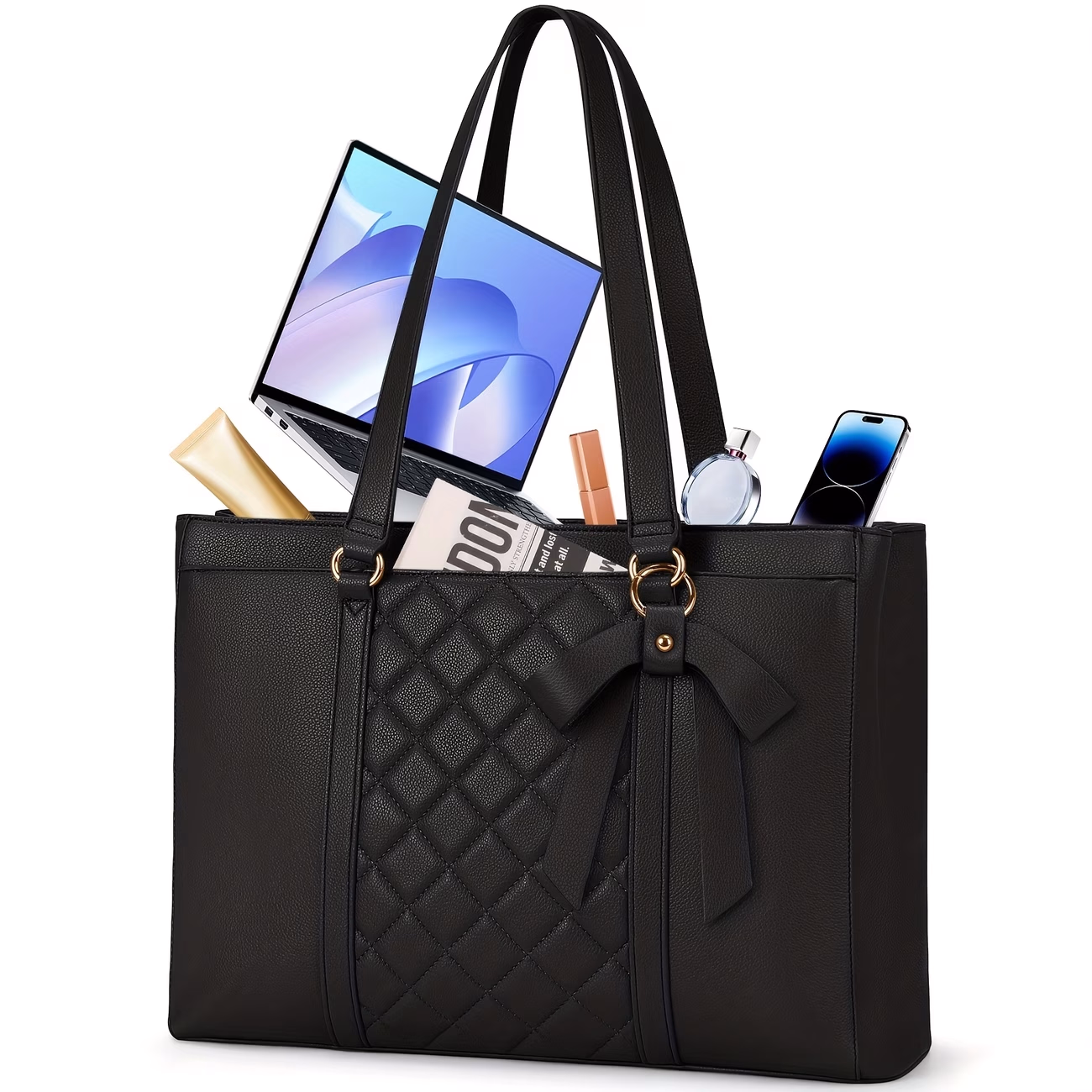 RAINSMORE Women's Tote Bags – Laptop Bags for Women, 39.62 cm Work Tote Bag, Large Laptop Purse Handbag, Office Computer Briefcase with Zipper for Business Travel