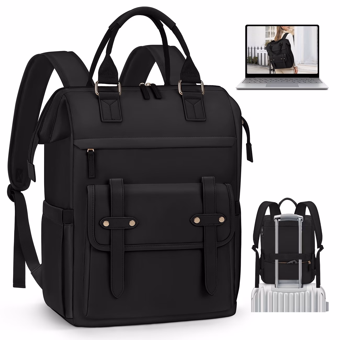 RAINSMORE Women's Laptop Backpack – 39.62 cm Work Backpacks, Teacher Nurse Women's Backpack, College Computer Backbag, Casual Daypack for Business Travel Commute