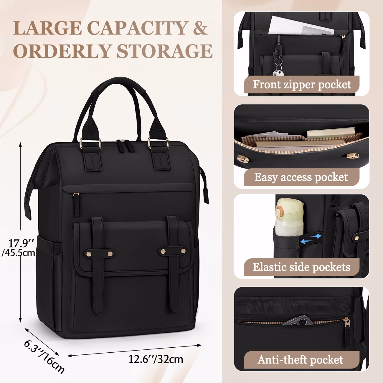 RAINSMORE Women's Laptop Backpack – 39.62 cm Work Backpacks, Teacher Nurse Women's Backpack, College Computer Backbag, Casual Daypack for Business Travel Commute