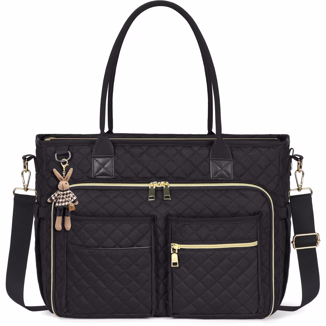 RAINSMORE Laptop Briefcase with Rabbit Charm – Teacher’s Tote Bag, 15.6-Inch Laptop Bag (For Women), Work Bag, Laptop Handbag, Nurse Bag, Professional Computer Crossbody Bag (With Insulated Pocket), Suitable for Office, College, and Nursing Use