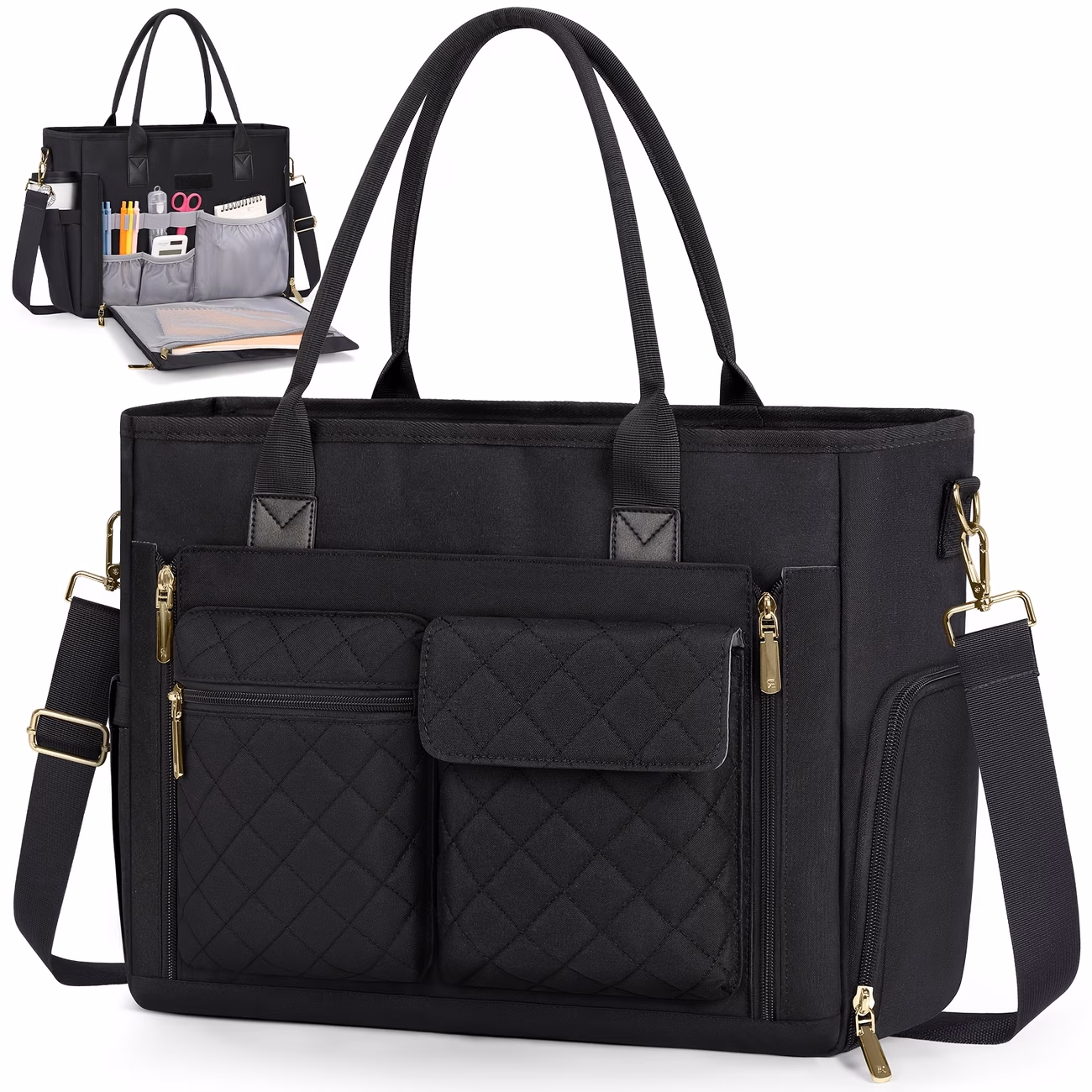 RAINSMORE Teacher Tote Bag – 39.62 cm Laptop Bag for Women, Large Work Bags, Nurse Bag with Insulated Pocket, Professional Laptop Briefcase, Computer Messenger Bag for Office, College, Nursing