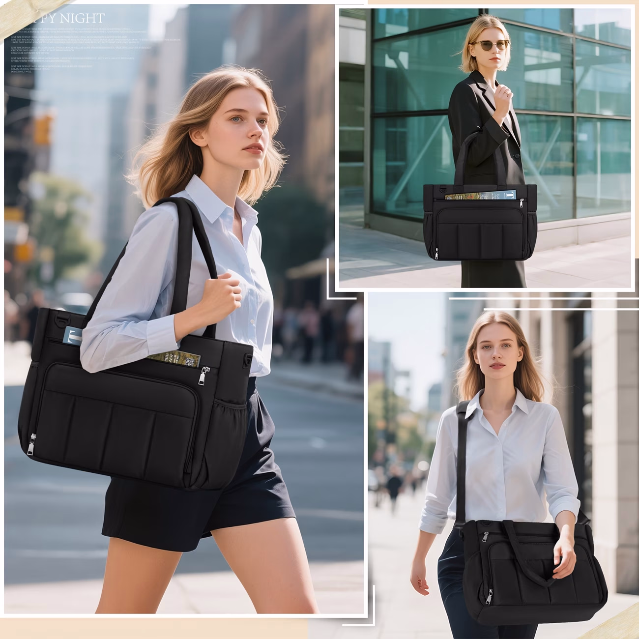 RAINSMORE Women's Tote Bag – Laptop Bag for Women, 39.62 cm Puffy Teacher Nurse Tote Bag, Work Computer Messenger Shoulder Bags with Insulated Pocket, Quilted Purse Handbag for College, Office, and Travel