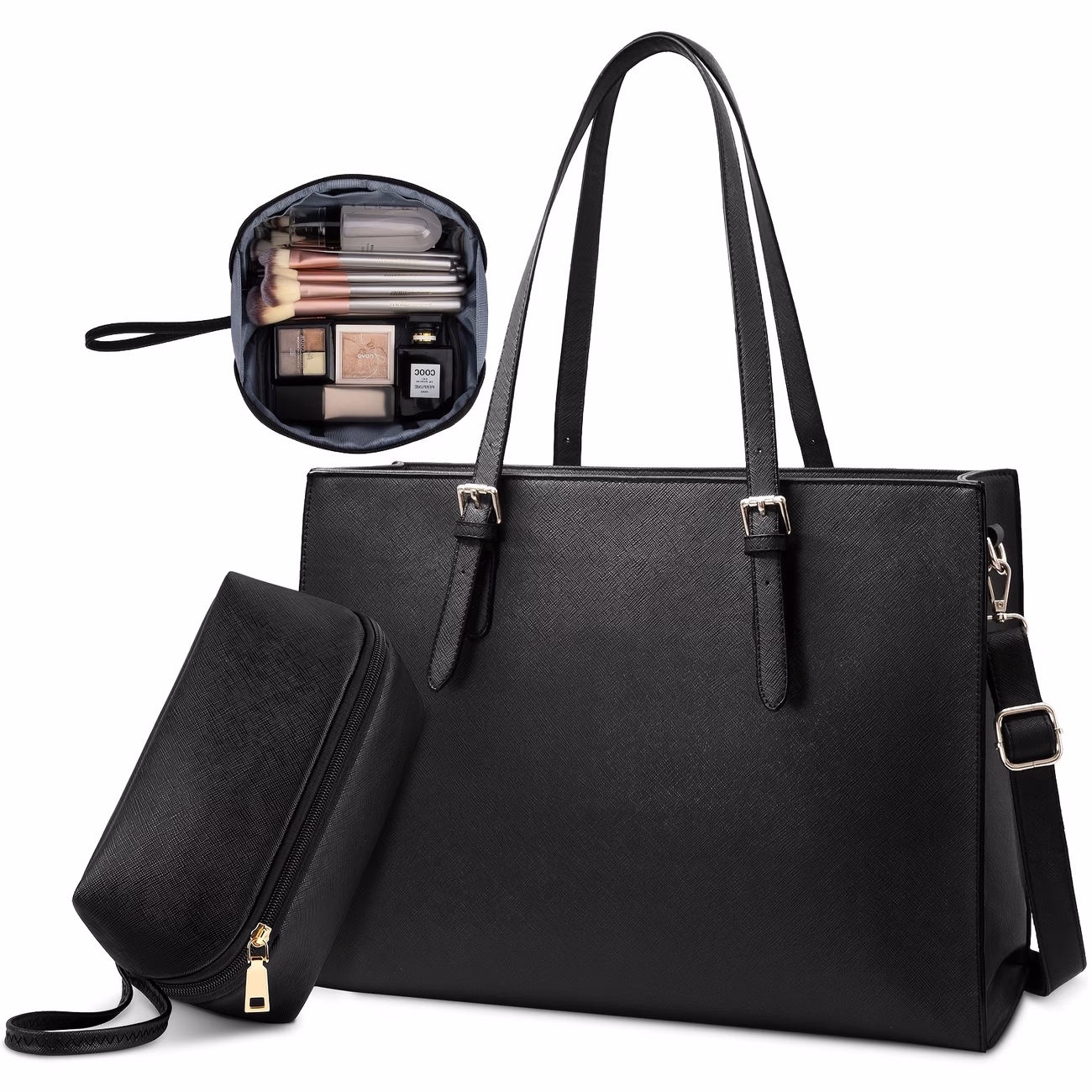 RAINSMORE Women's Laptop Tote Bag with Clutch – Compatible for 39.62 cm Computer, Large Capacity Convertible Handbag/Shoulder Bag, Detachable Strap & Zipper Closure, Elegant Business Office Work Bag Suitable for Commute