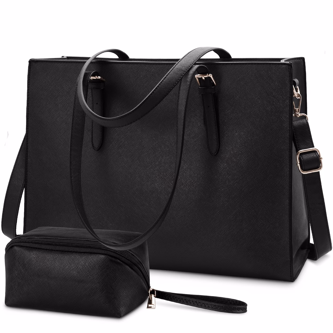 RAINSMORE Women's Laptop Tote Bag with Clutch – Compatible for 39.62 cm Computer, Large Capacity Convertible Handbag/Shoulder Bag, Detachable Strap & Zipper Closure, Elegant Business Office Work Bag Suitable for Commute