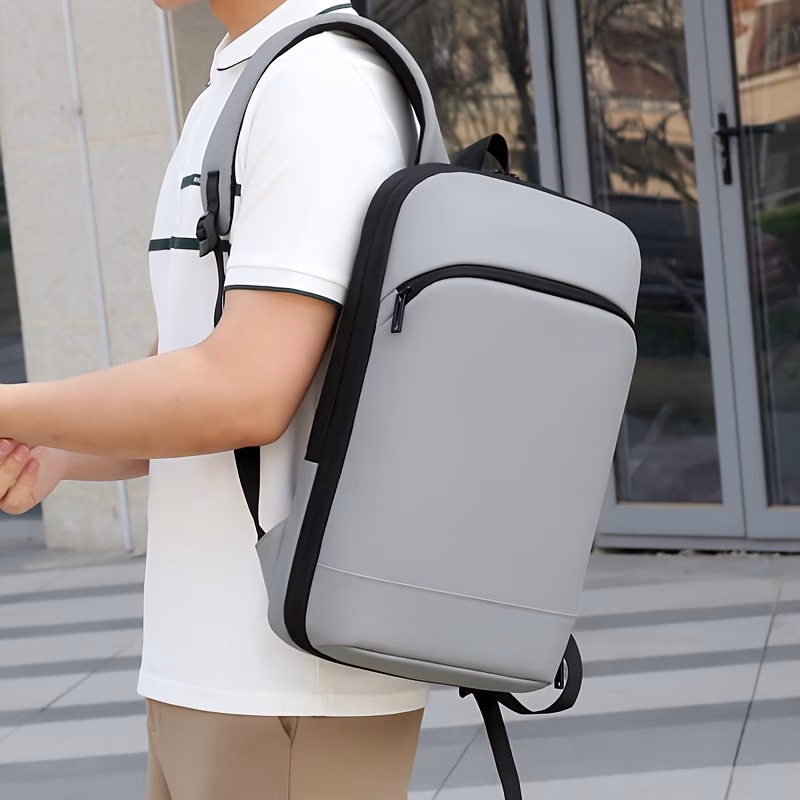 HUOHUO Korean-Style Trendy Solid Color Laptop Backpack with Zipper – Expandable, Suitable for Outdoor Trips, Daily Commuting, and Casual Use