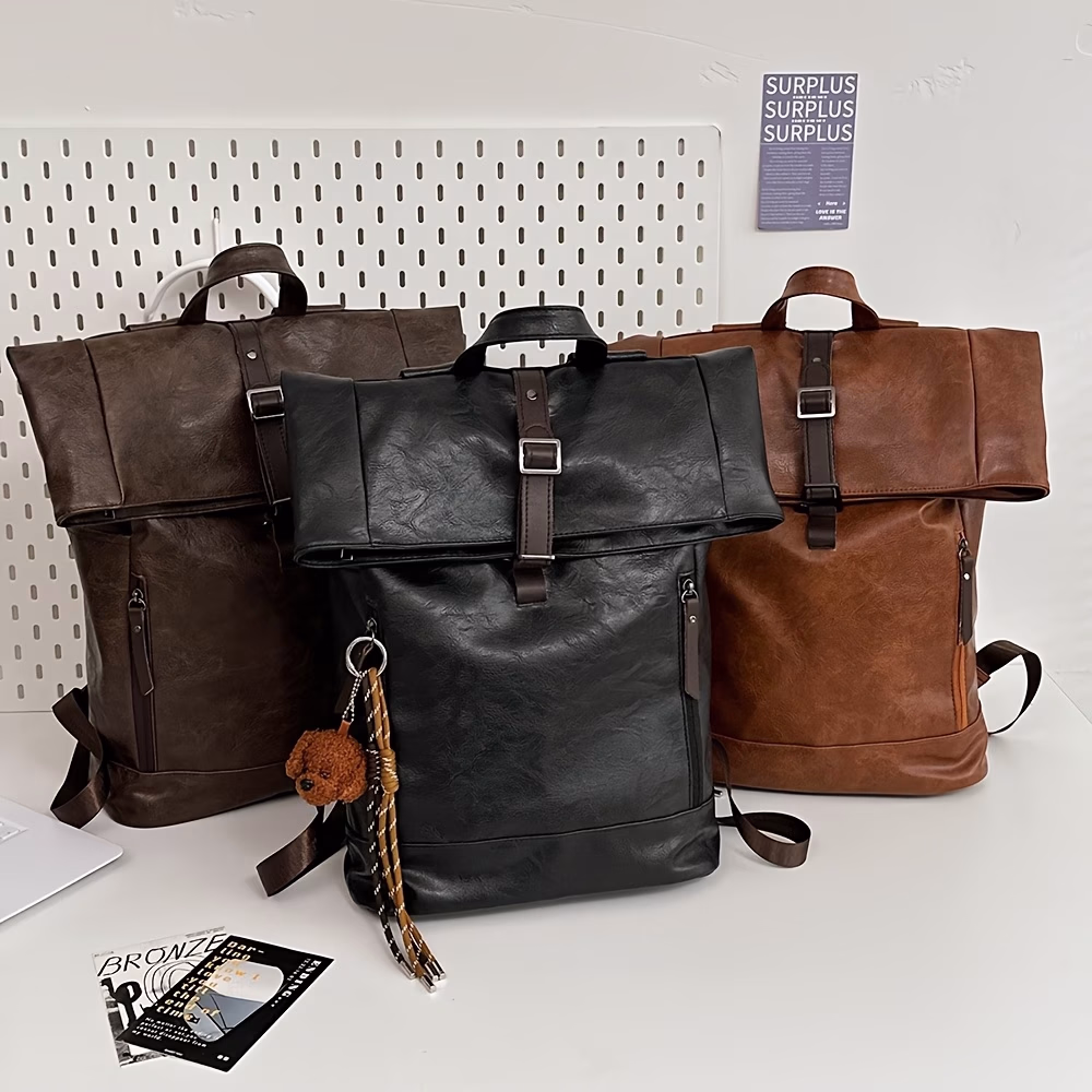 HUOHUO Business Casual Travel Bag – High School Student School Backpack, PU Backpack, College Student Large Capacity Laptop Backpack, for Teenagers