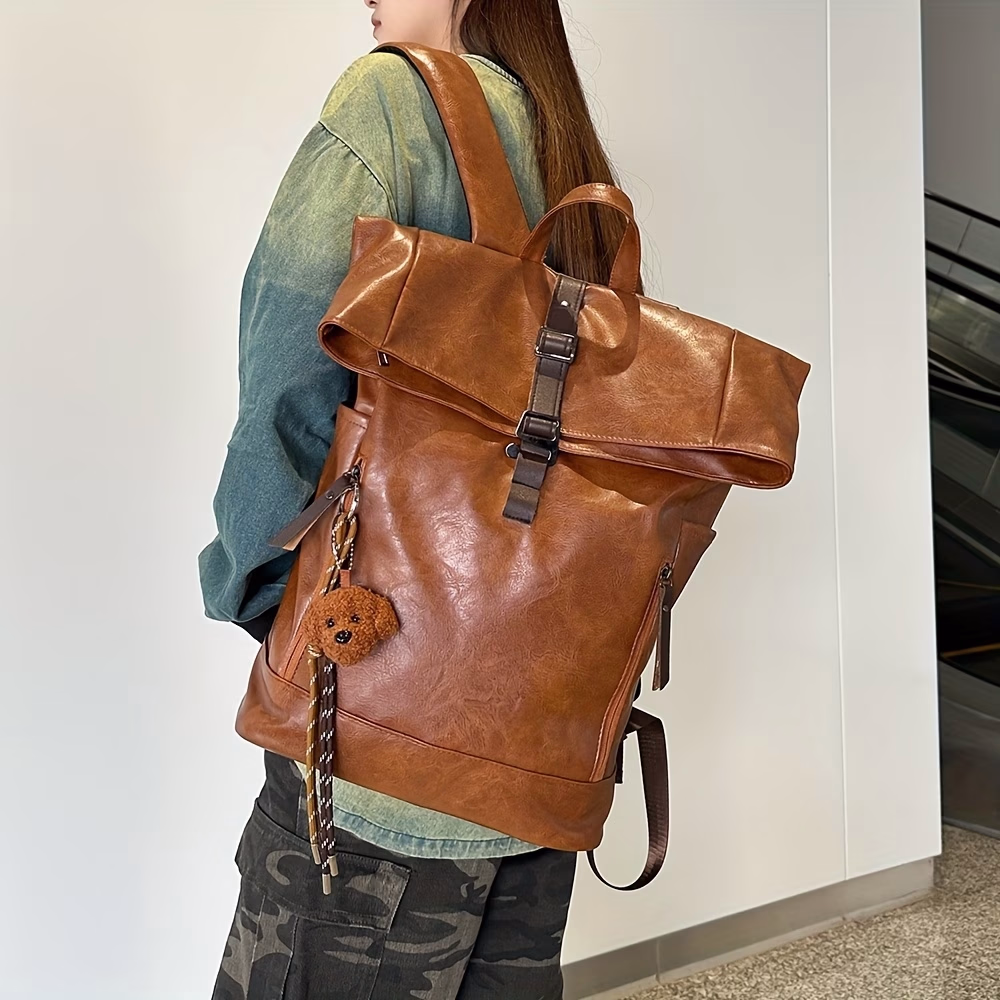 HUOHUO Business Casual Travel Bag – High School Student School Backpack, PU Backpack, College Student Large Capacity Laptop Backpack, for Teenagers