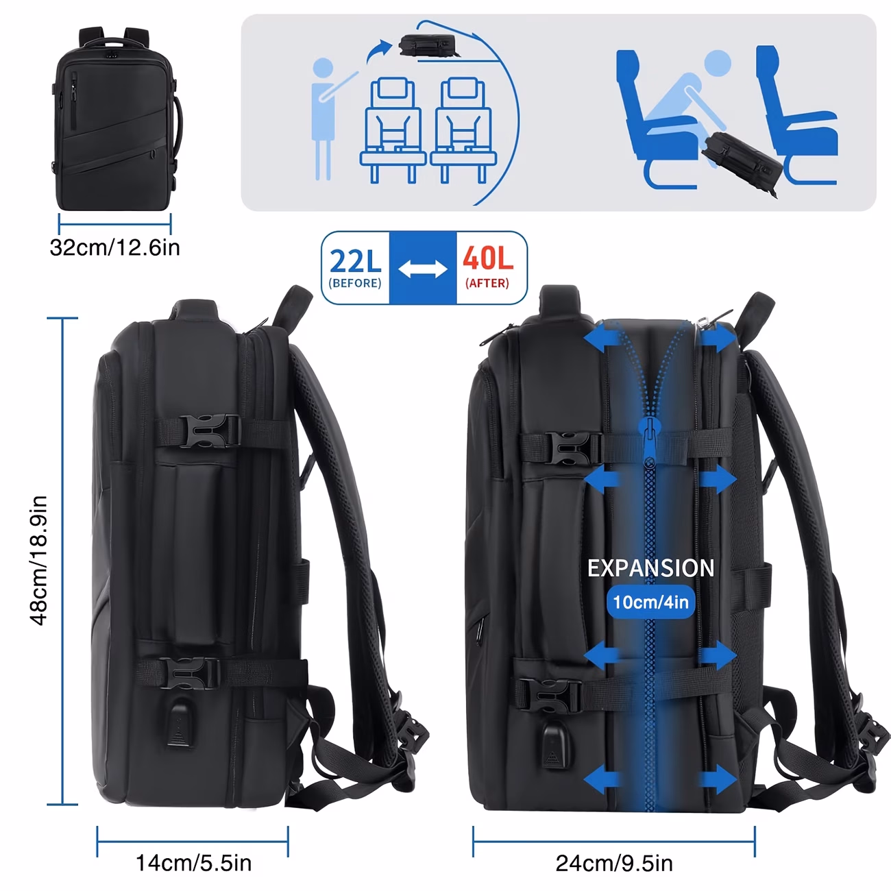 HUABUPS 1pc Expandable Travel Backpack – Business Laptop Backpack, Fits 15.6-Inch Laptop, Christmas, Valentine's Day and Thanksgiving Gifts for Men and Women