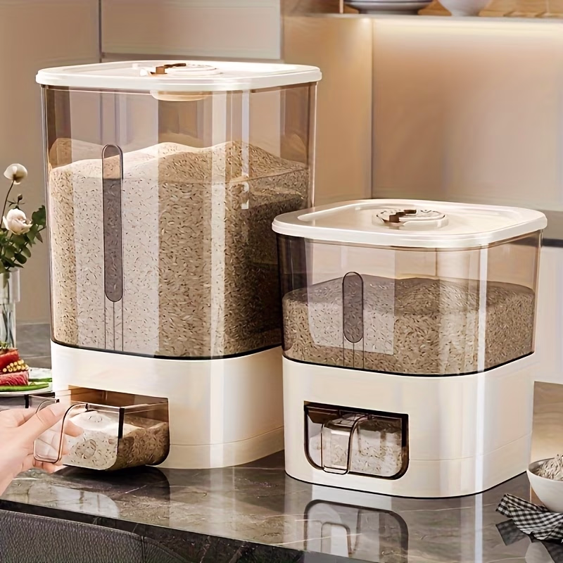 LDQ® 6.35/11.34KG Jin Automatic Rice Dispenser with Cup – Large Capacity, Moisture-Proof and Sealed Rice Storage Container, Suitable for Rice, Grains, Flour, Kitchen Supplies, Pet Cat and Dog Food Storage Container, Ideal for Kitchen and Home Use