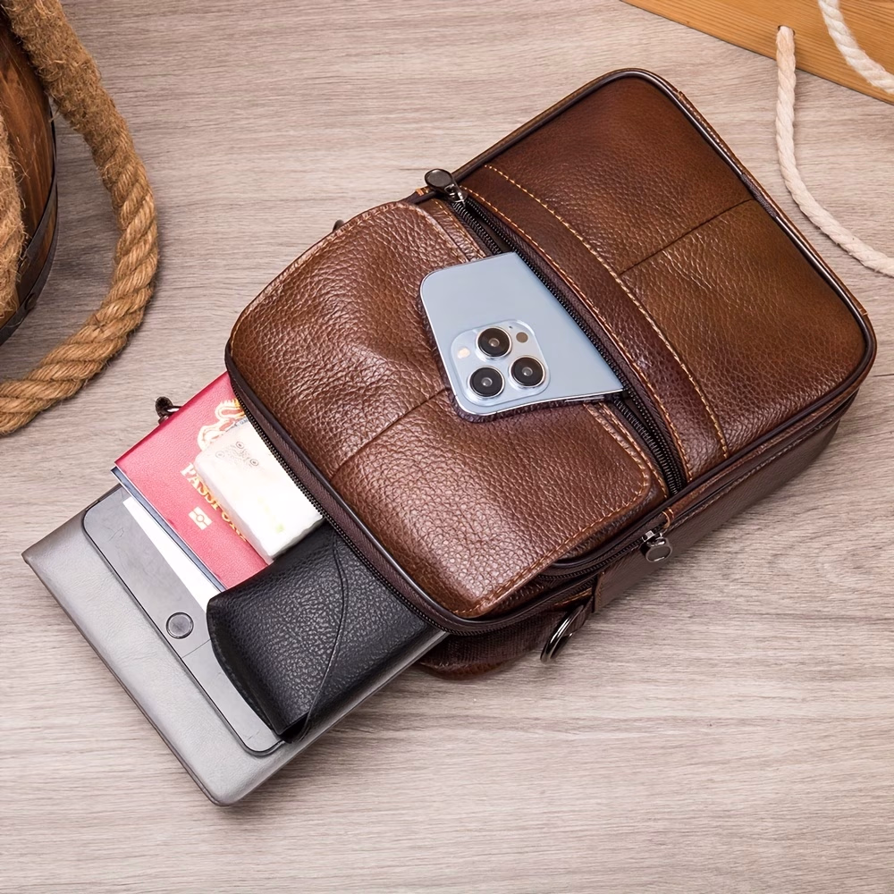 NIUCUNZH Authentic Leather Briefcase for Men – Premium Cowhide Handheld Shoulder Bag Featuring Multiple Zippers for Work and Travel