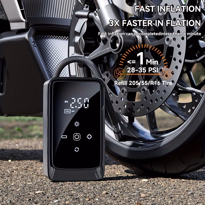 SUITU Portable Car Air Pump with LED Light and Digital Pressure Gauge – High-Power Tire Inflator, Wireless Handheld Design, USB Rechargeable Lithium Battery, Quick Inflation Device, Compact Pump Suitable for Car, Motorcycle, Bicycle Tires, and Balls