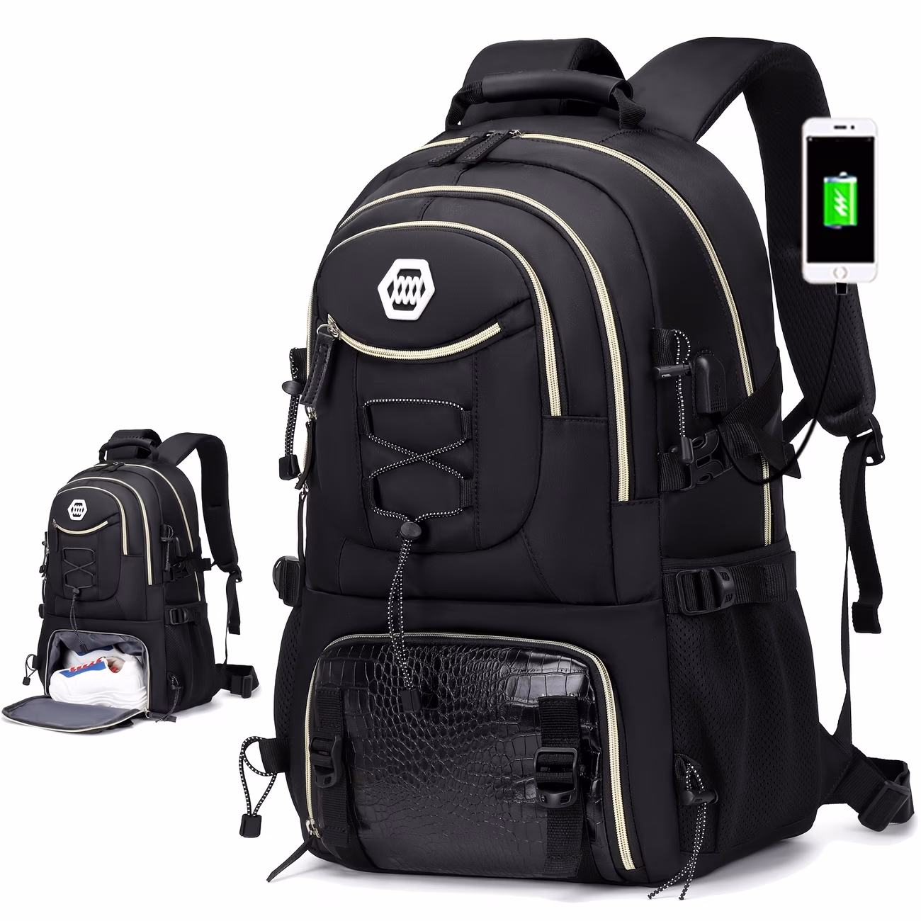 ENOSHI Men’s Travel Backpack – 17.6-Inch Laptop Bag, Airline-Approved Carry-On Backpack, Hiking Backpack for Outdoor Sports with Shoe Compartment, Casual Daypack for College