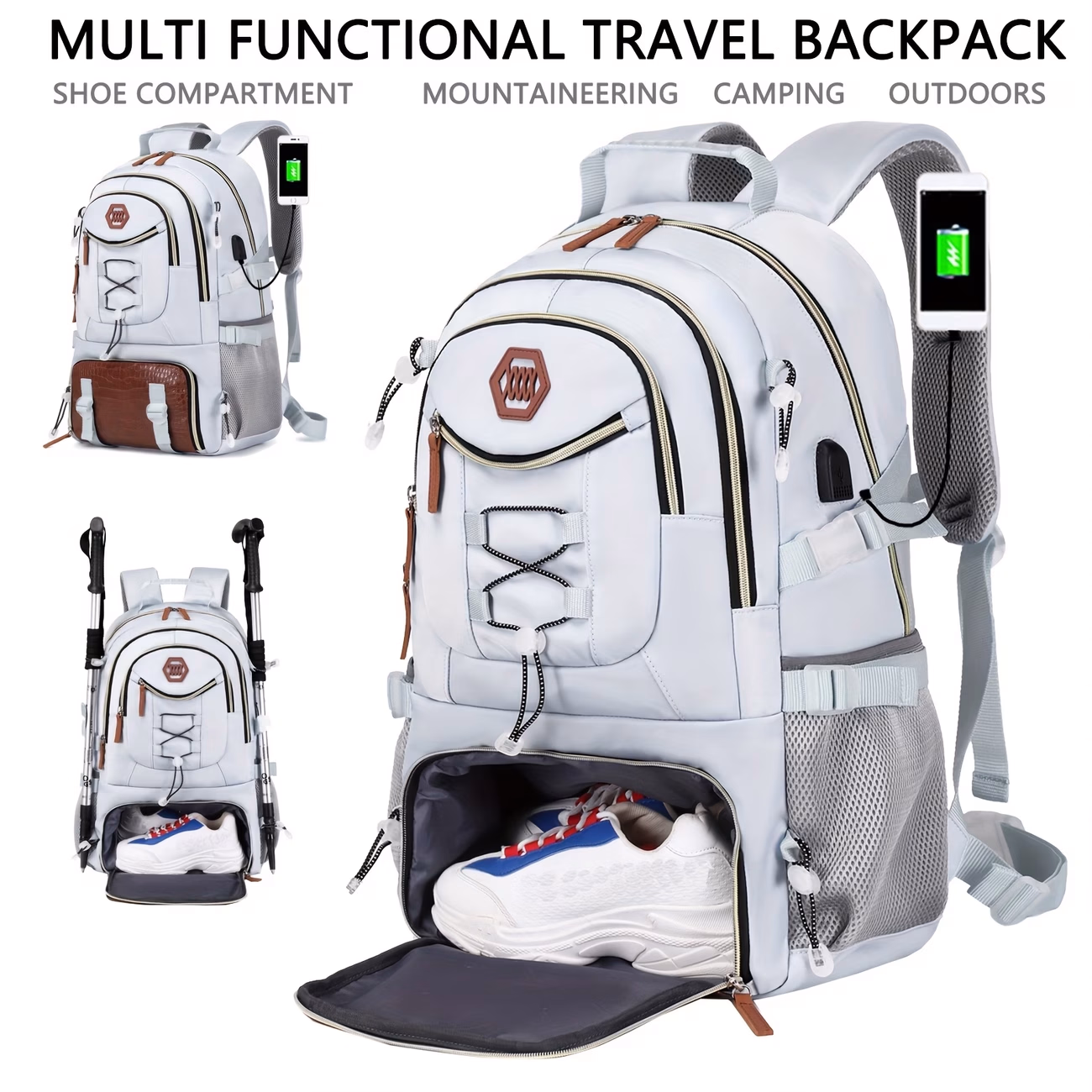 ENOSHI Men’s Travel Backpack – 17.6-Inch Laptop Bag, Airline-Approved Carry-On Backpack, Hiking Backpack for Outdoor Sports with Shoe Compartment, Casual Daypack for College