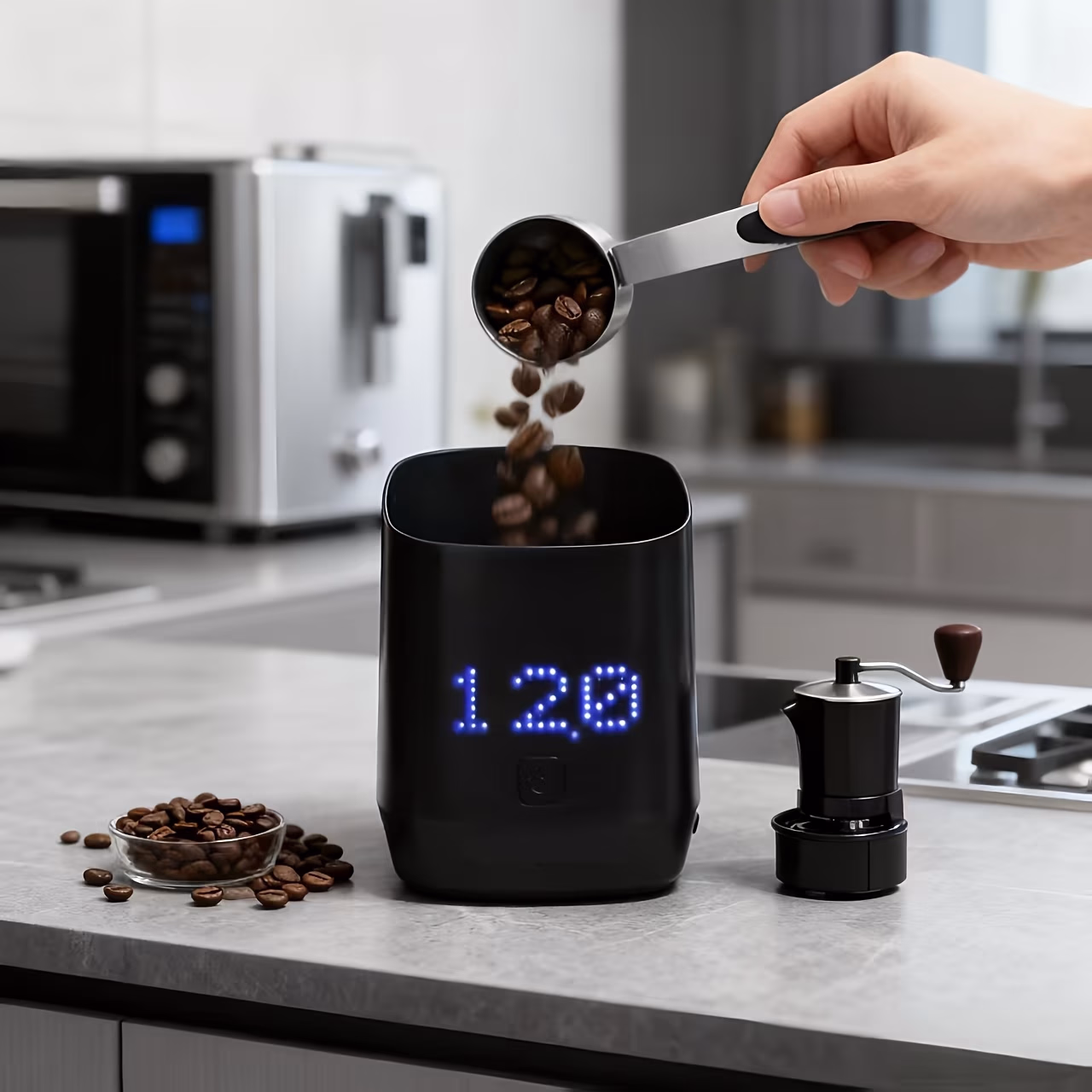 HOTU Digital Coffee Scale – Espresso Scale with LED Display, 0.1G Coffee Bean Weight Scale, Grinder Cup