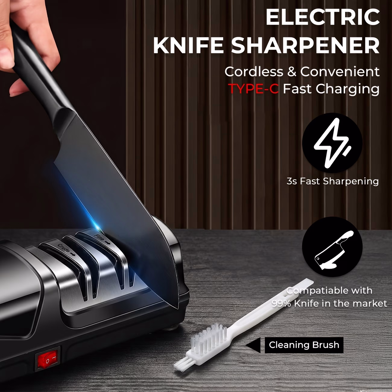 iWhale™ BLACK SAMURAI Pro Knife Sharpener with Angle Clip & Dual-Mode – Heavy-Duty Electric Knife Sharpener