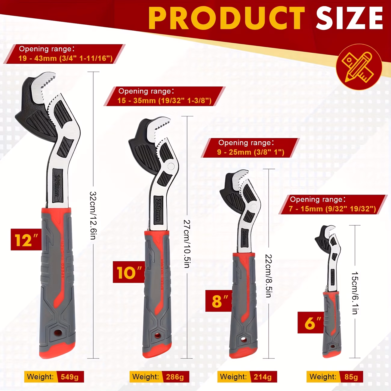 AIRAJ Set of Four Self-Locking Adjustable Wrenches – Perfect for Automotive Repairs