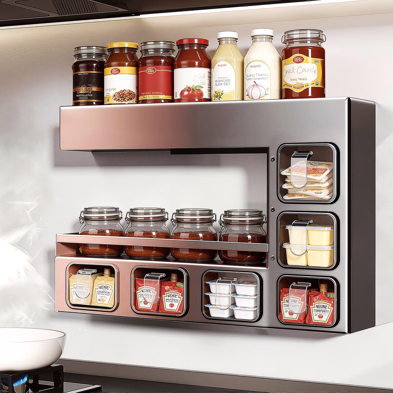 JOYBOS Kitchen Multifunctional Wall-Mounted Metal Spice Rack with 6 Seasoning Boxes – Space-Saving, Convenient Organization  Perfect for Home Cooks, Chefs, and Kitchen Organizers
