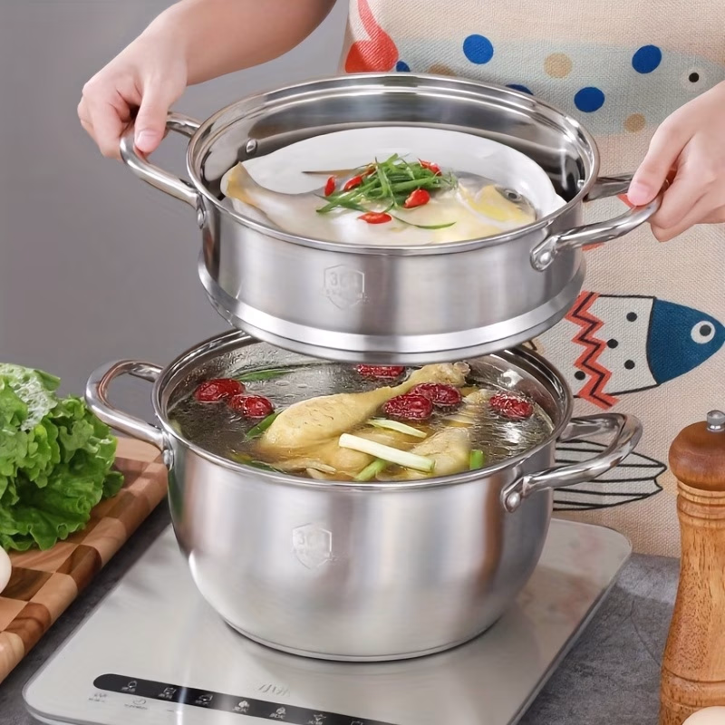 BAIJL SUS304 Stainless Steel Double-Layer Thickened Household Steamer – Versatile Cooking Pot for Steaming and Soup