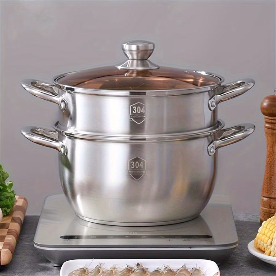 BAIJL SUS304 Stainless Steel Double-Layer Thickened Household Steamer – Versatile Cooking Pot for Steaming and Soup