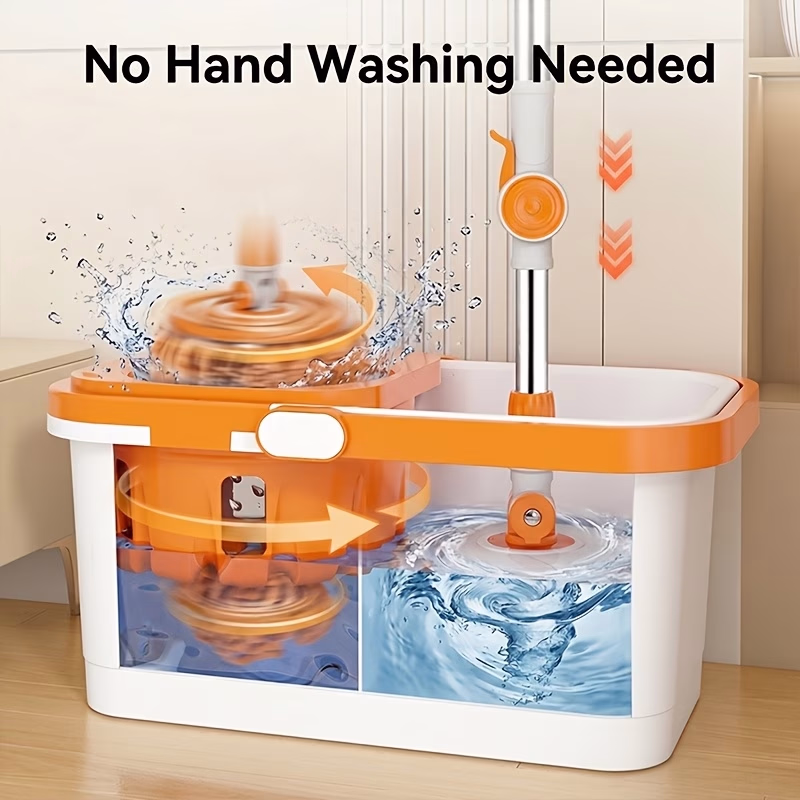 LDQ® Spin Mop and Bucket Set with Wringer – Hands-Free 360° Rotating Microfiber Floor Cleaning Mop