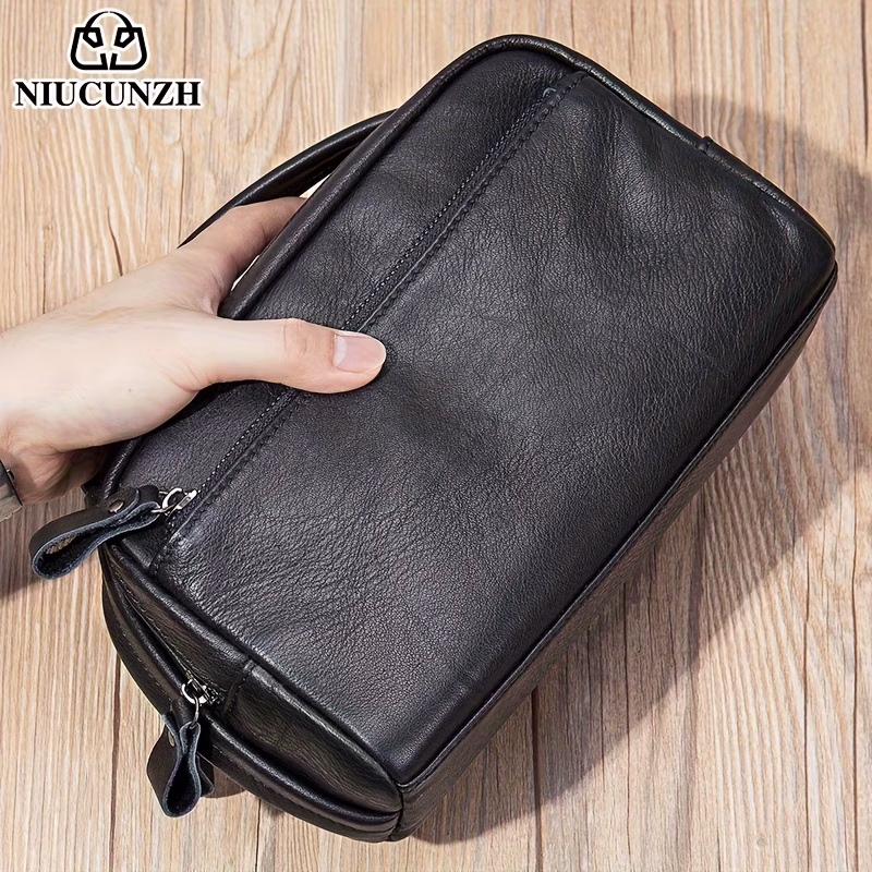 NIUCUNZH Genuine Leather Toiletry Bag – Top-Grain Cowhide Tool Organizer