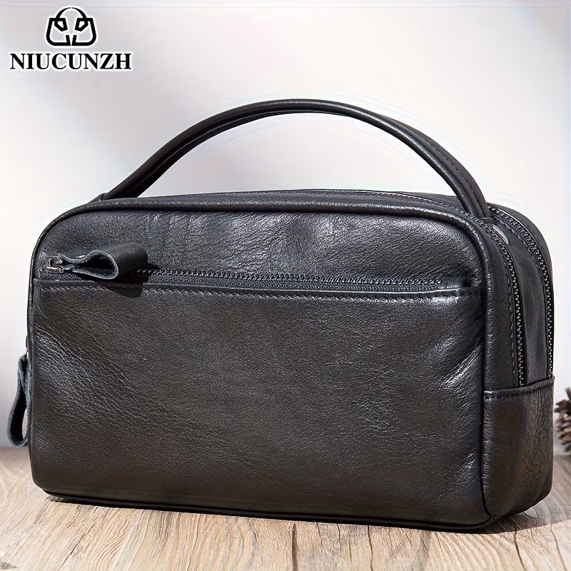 NIUCUNZH Genuine Leather Toiletry Bag – Top-Grain Cowhide Tool Organizer