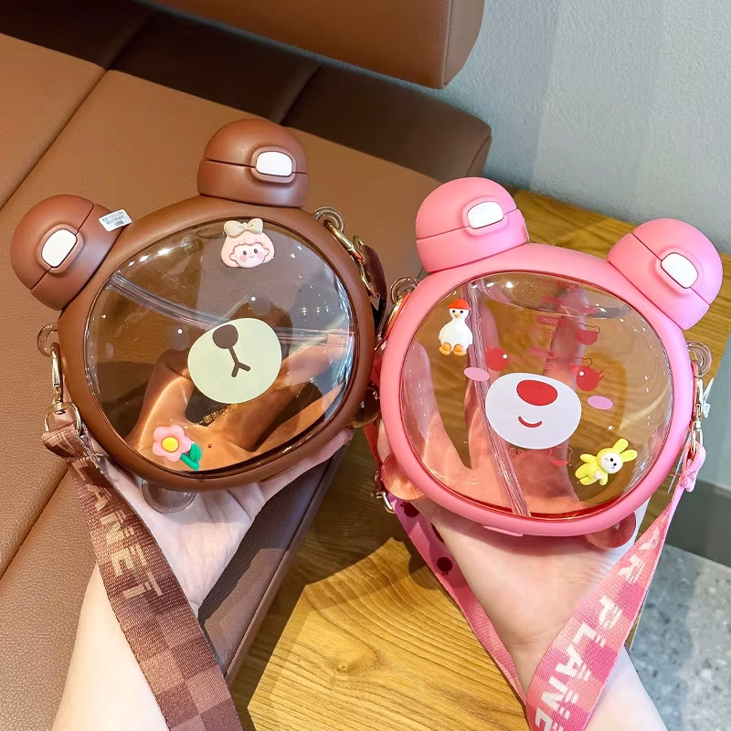 Bear Water Bottle with Straw Strap 750ML