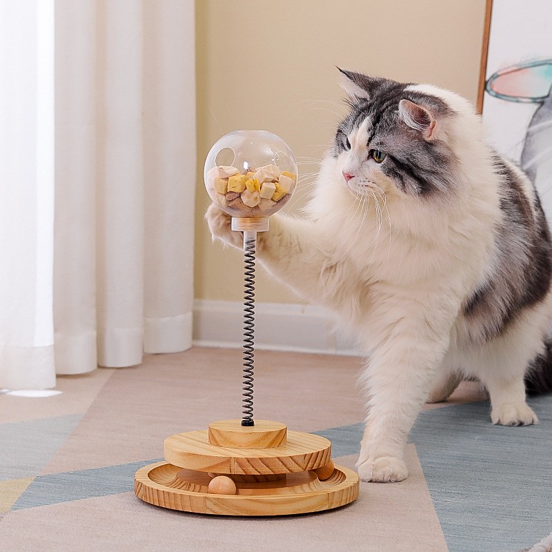 Solid Wood Tumbler Swing Toys Interactive Cat Feeder