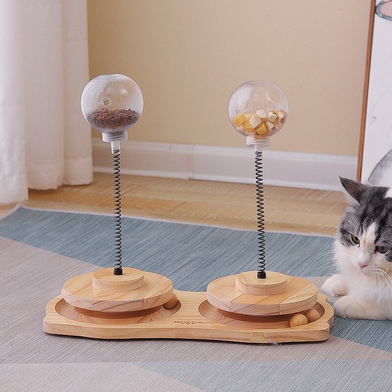 Solid Wood Tumbler Swing Toys Interactive Cat Feeder