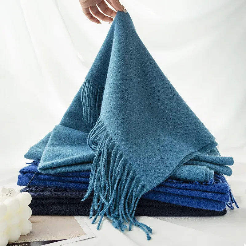 Color: Beige - New 62 Color Winter Scarf For Women Long Warm Cashmere Scarves Hijab Solid Lady Shawl Wrap Female Pashmina Bandana Head Scarfs
